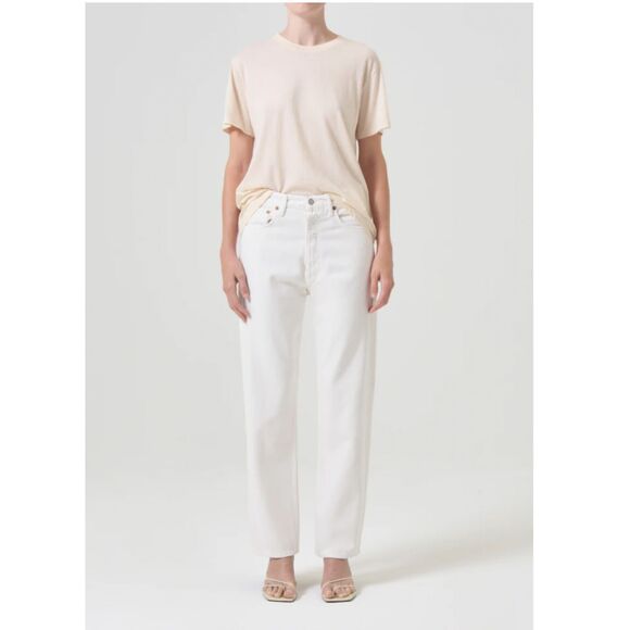 Agolde Women's 90's Mid Rise Straight Jeans White in Size 32 Frayed Hem - Picture 1 of 12